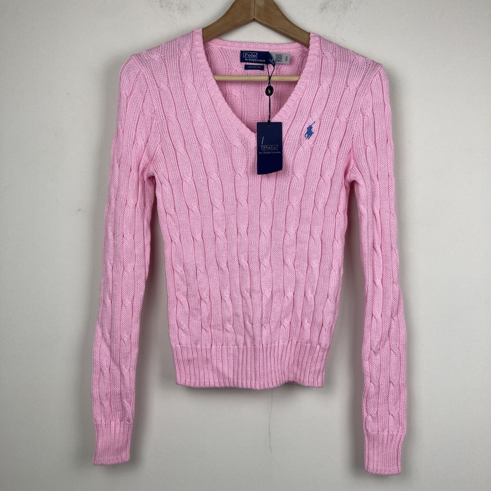 Polo Ralph Lauren V Neck Sweater Cotton Women's Small Pink NWT - Picture 6 of 9